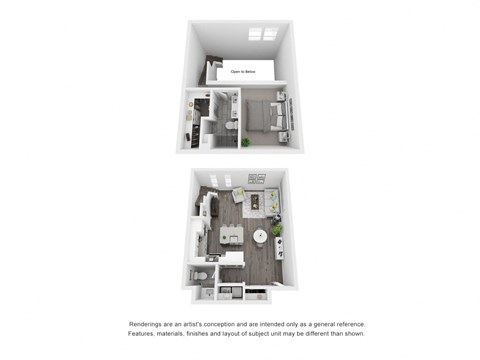 Floor plan for 1 bed, 2 baths, 1397 sqft
